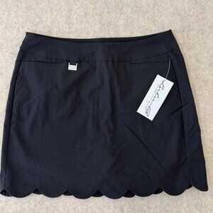 Lulu B Black Scalloped Skort Size 10 Pull On Golf Tennis Skirt NWT